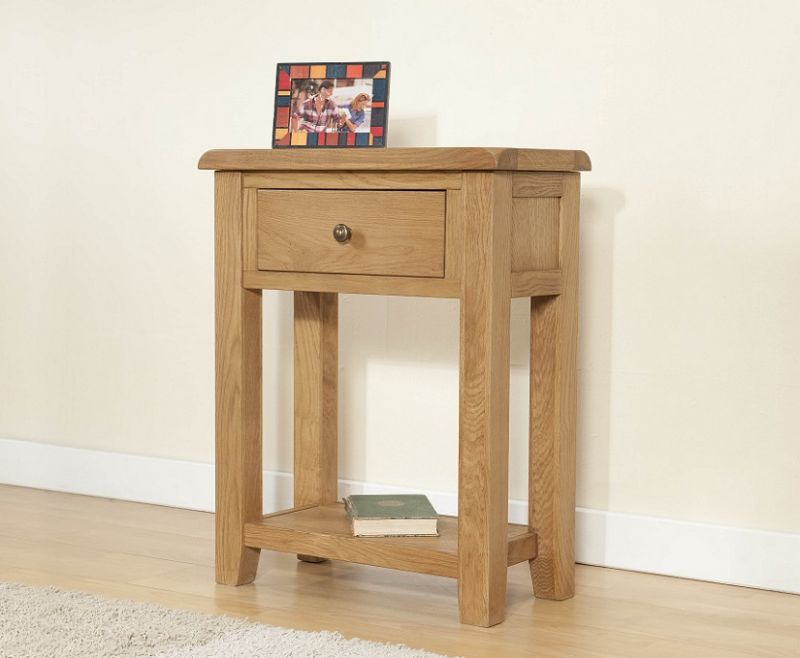 Cotswold Rustic Light Oak Small Console, Small Side Table With Drawer Uk