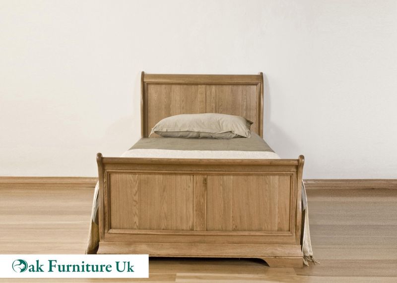 French Style Solid American Oak 3, Queen Size Sleigh Bed Frame