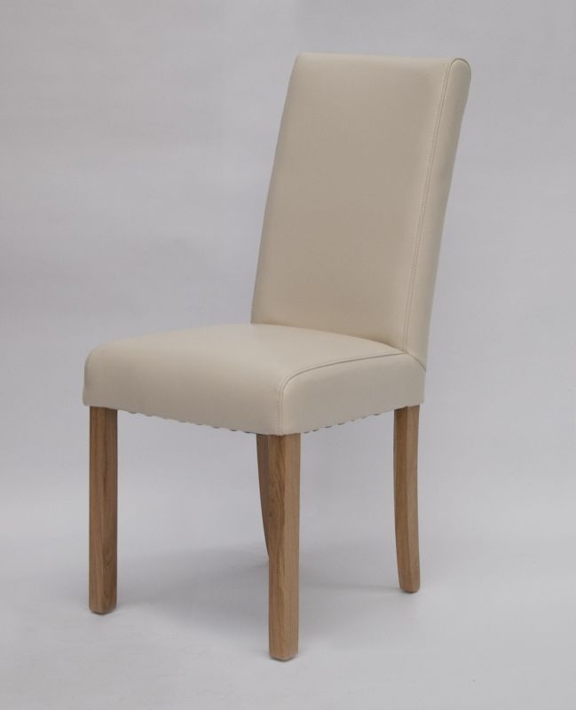 Marianna Cream Leather Dining Chair Oak, Cream Leather Parson Dining Chairs