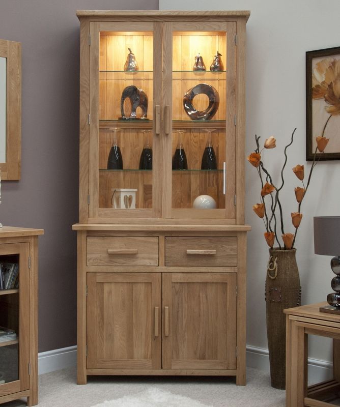 Opus Solid Oak Small Display Unit, Small Dresser With Glass Doors
