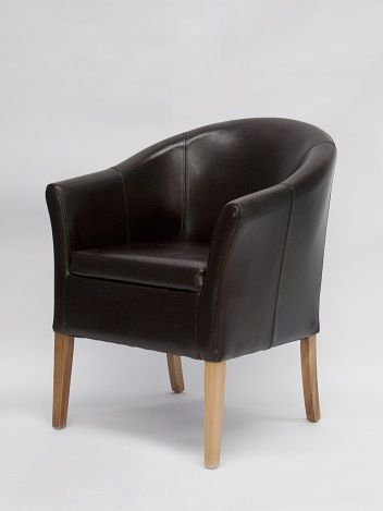 Brown Leather Tub Dining Chair With, Dark Brown Leather Tub Chair