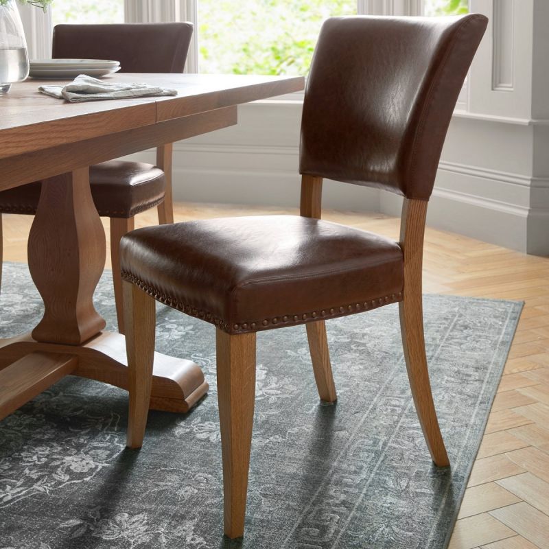 Belgrave Rustic Oak Dining Chair, Rustic Dining Table With Leather Chairs