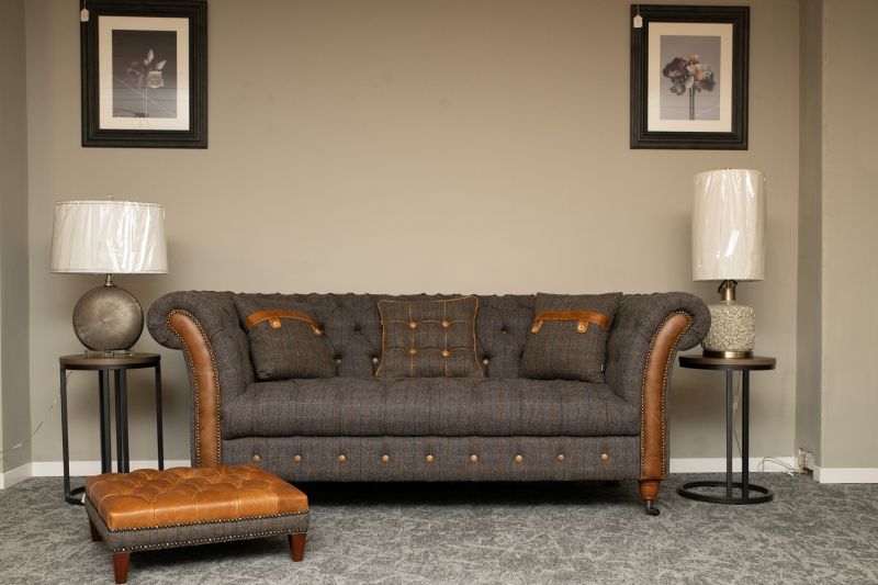 2 Seater Vintage Sofa Harris Tweed Ft, Tweed And Leather Sofa