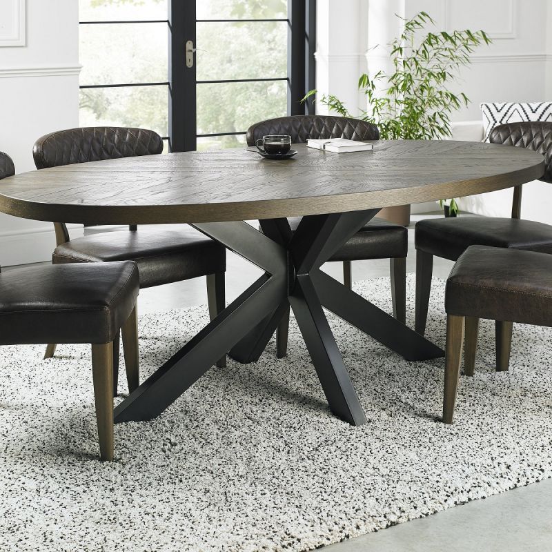Ellipse Fumed Oak Oval Dining Table 6, Oval Pedestal Table For 6
