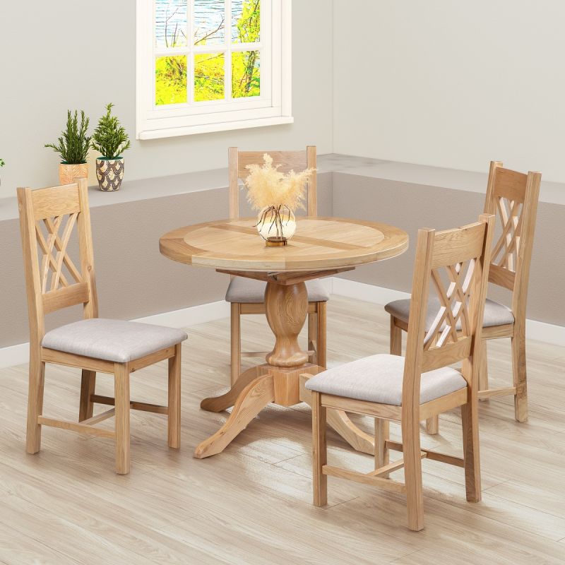 Essex Oak Round Extending Dining Table 100/135cm | Oak Furniture UK
