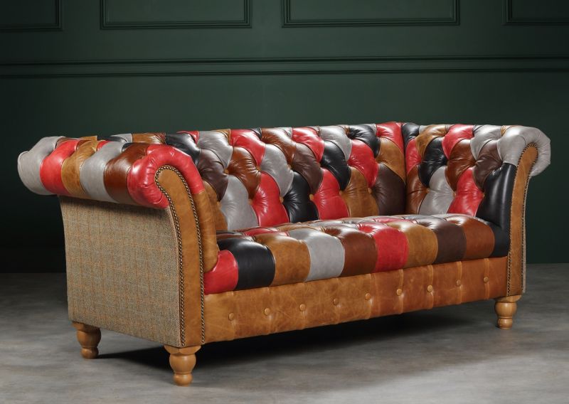 Presbury Leather Patchwork Chesterfield, Quality Leather Chesterfield Sofa Uk