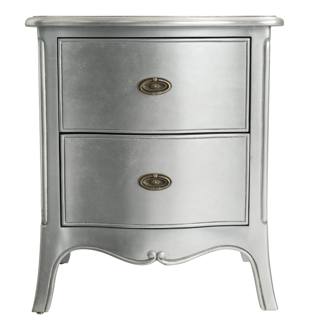 Louis French Silver Leaf 2 Drawer Bedside Chest